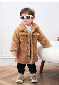 Baby Boy/Girl Long Casual Fleece Jacket With Pocket, Warm Stand Collar Winter Outerwear