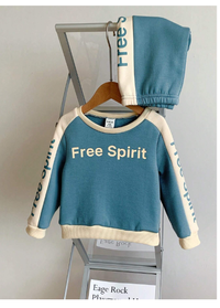 2pcs/Set Infant Baby Boy/Girl Green Letter Print Contrast Color Soft Knit Crew Neck Long Sleeve Sweatshirt & Jogger Pants