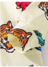 2pcs Baby Boy Cute And Comfortable Cartoon Animal Head Prints Hoodie And Knitted Pants Set 