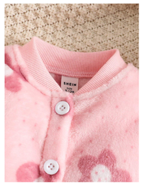 Baby Girl Pink Casual Floral Comfortable Warm Long Sleeve Jumpsuit For Fall & Winter