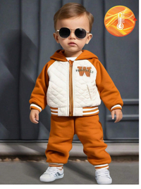 Baby Boy 2pcs Outfit - Dark Color Casual Suit, Letter Embroidery Hoodie Long Sleeve Jacket + Solid Color Pants