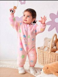  Newborn Baby Girl Thermal Fleece Colorful Star Print Rompers