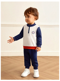 2pcs Baby Boys/Toddlers Comfort Soft Colorblock Stand Collar Zip Sweatshirt & Pants Set