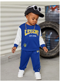  Toddler Boys Casual Sporty Color Block Printed Loose Fit Crew Neck Sweatshirt And Elastic Waist Thick Pants Set
