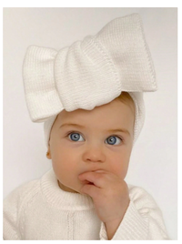 1pc Baby White Diy Woolen Double Layer High Elasticity Headband With Large Bowknot 
