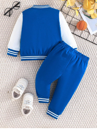  Spring And Autumn Baby Boys' Loose Baseball Jacket And Letter Printed Pants 