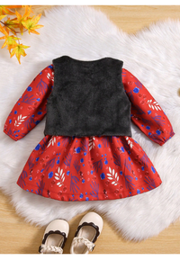 Baby Girl Plants Print Dress & Fleece Vest Jacket