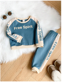 2pcs/Set Infant Baby Boy/Girl Green Letter Print Contrast Color Soft Knit Crew Neck Long Sleeve Sweatshirt & Jogger Pants
