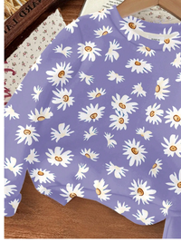 Baby Girl Vintage Daisy Floral Print Casual Loose Fit Crew Neck Soft Knit Pullover Sweatshirt & Comfy Jogger Pants Set