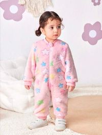  Newborn Baby Girl Thermal Fleece Colorful Star Print Rompers