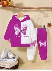 Infant Girls' Casual Fashion Butterfly Print Graphic Basic Hoodie Sweatshirt And Pants Set