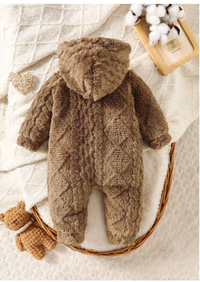 Baby Boy Winter Front Button Hooded Fleece Jumpsuit