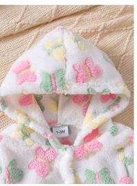 1pc Baby Girls' Cute Fleece Hooded Long Sleeve Romper