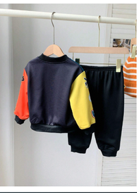 2pcs Set Baby Boys/Girls Casual Sports Style Dropped Shoulder Loose Baseball Collar Jacket & Knitted Jogger Pants Outfit