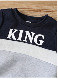 2pcs/Set Baby Boys Contrast Color Block Crew Neck Sweatshirt And Thermal Lined Pants 