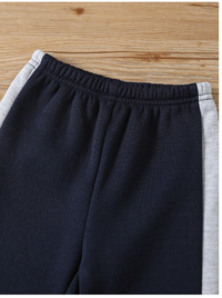 2pcs/Set Baby Boys Contrast Color Block Crew Neck Sweatshirt And Thermal Lined Pants 