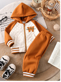 Baby Boy 2pcs Outfit - Dark Color Casual Suit, Letter Embroidery Hoodie Long Sleeve Jacket + Solid Color Pants