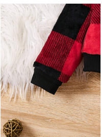 Young Girl Plaid Round Neck Long Sleeve Top And Pants 2 Pieces Casual Set