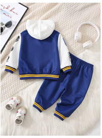 2pcs/Set Baby Girl/Boy Letter Print Contrast Color Hoodie Jacket And Jogger Pants Set