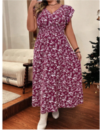  Plus Ditsy Floral Print Butterfly Sleeve Dress