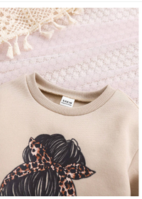 2pcs/Set Baby Girl Loose Casual Minimalist Comfortable Round Neck Cartoon Print Hoodie And Sweatpants