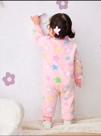  Newborn Baby Girl Thermal Fleece Colorful Star Print Rompers