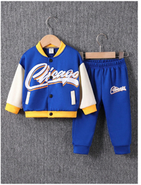 Baby Boys Letter Print Colorblock Baseball Jacket Hoodie And Sport Pants Set