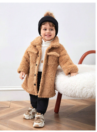 Baby Boy/Girl Long Casual Fleece Jacket With Pocket, Warm Stand Collar Winter Outerwear