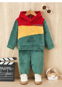 Baby Casual Letter Graphic Colorblock Multicolor Hooded Sweatshirt And Sweatpants