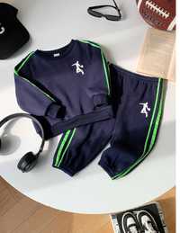 2pcs/Set Baby Boy Casual Sports Neon Trim Long Sleeve Round Neck Pullover Sweatshirt And Pants 
