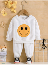 Baby Boy Cartoon Face Print Sweatshirt & Sweatpants