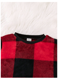 Young Girl Plaid Round Neck Long Sleeve Top And Pants 2 Pieces Casual Set