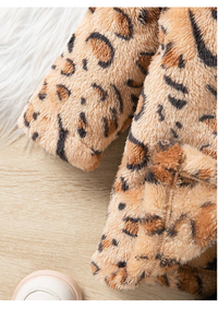  Baby Girl Black & White Leopard Print Fashionable Personalized Thickened Fuzzy Midi Length Jacquard Knit High Collar Long Sleeve Dress