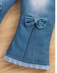 2pcs/Set Baby Girls Fashion Letter & Graphic Print Sweatshirt And Denim Effect Flare Jeans Set