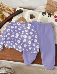 Baby Girl Vintage Daisy Floral Print Casual Loose Fit Crew Neck Soft Knit Pullover Sweatshirt & Comfy Jogger Pants Set