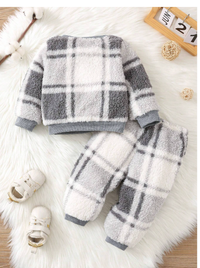 2pcs Baby Boy Plaid Flannel Collar Long Sleeve Sleepwear Set