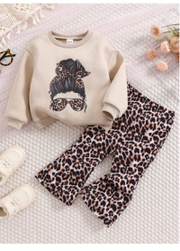 2pcs/Set Baby Girl Loose Casual Minimalist Comfortable Round Neck Cartoon Print Hoodie And Sweatpants