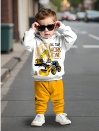 Baby Boy Casual Minimalist Stylish Classic Truck Print Loose Comfortable Knit Soft Hooded Sweatshirt & Pants Set