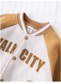 Baby Boys 2pcs Set Contrast Letter Print Soft Knit Round Neck Raglan Sleeve Jacket Baseball Coat And Elastic Cuff Pants