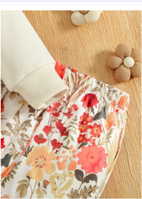 Baby Girls 2 Pieces/Set Of Stylish And Elegant Floral Hoodie + Flared Pants 