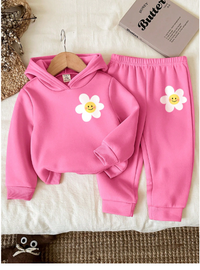  Baby Girl Knitted Soft Hooded Casual Loose Fit Long Sleeve Sweatshirt And Pants Set