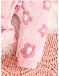 Baby Girl Pink Casual Floral Comfortable Warm Long Sleeve Jumpsuit For Fall & Winter