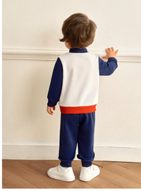 2pcs Baby Boys/Toddlers Comfort Soft Colorblock Stand Collar Zip Sweatshirt & Pants Set