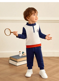 2pcs Baby Boys/Toddlers Comfort Soft Colorblock Stand Collar Zip Sweatshirt & Pants Set