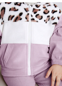  Baby Girl Color Block Leopard Print Fleece Hooded Jacket
