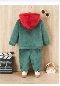 Baby Casual Letter Graphic Colorblock Multicolor Hooded Sweatshirt And Sweatpants