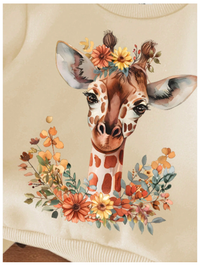 2pcs Baby Girl "Fall Vibes" Cute Giraffe Print Soft Knit Thicken Pullover Sweatshirt & Pants Set