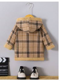 Baby Boy Carnival Plaid Pattern Warm Fleece Hooded Long Sleeve Jacket