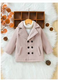 Baby Boys Fashionable Double-Breasted Oatmeal Gray Lapel Long Overcoat