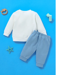  Newborn Baby Casual Cute Funny Colorful Cartoon Monster Graphic Round Neck Long Sleeve Top And Pants